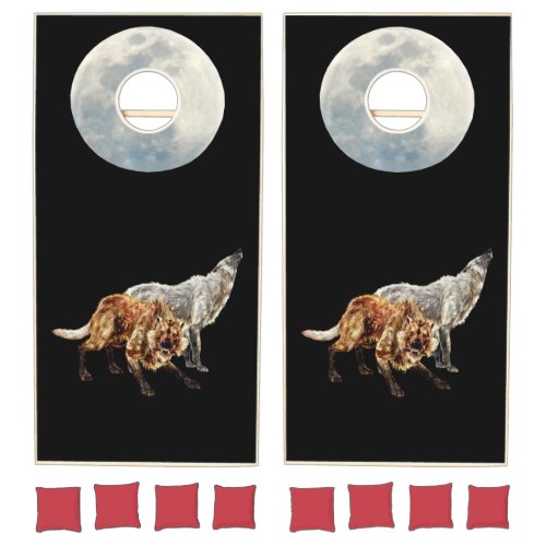 Red And Gray Wolves Cornhole Set