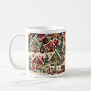 Red and Green 3D Paper Cut Christmas Village Desig Coffee Mug