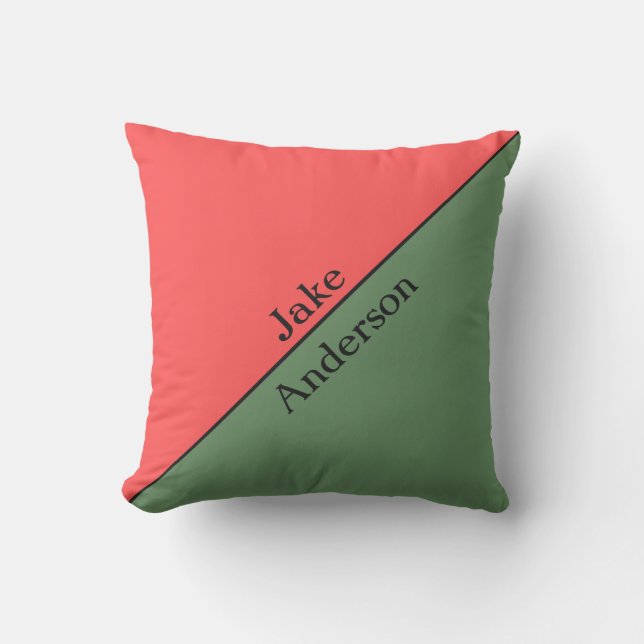 Red and Green 45 Degrees Minimalist Throw Pillow (Front)