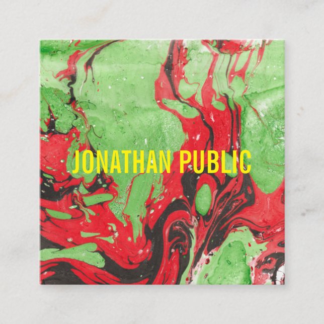 Red And Green Abstract Art Modern Elegant Template Square Business Card (Front)