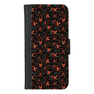 Red and Green Abstract Floral on Black Background iPhone 8/7 Wallet Case