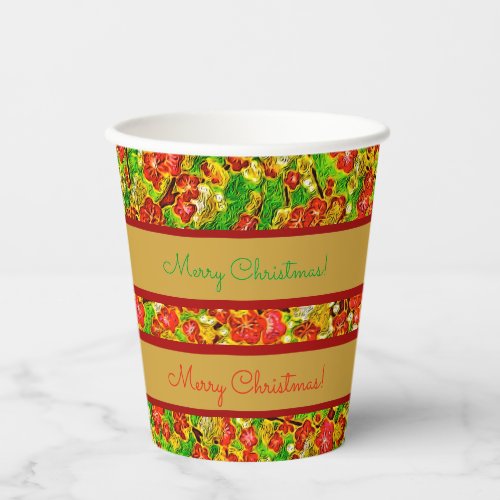 Red and Green Abstract Floral  Paper Cups