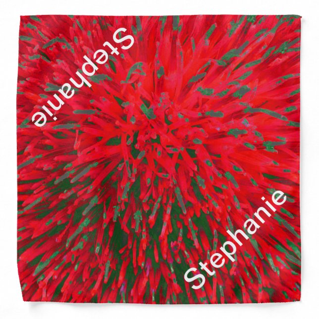Red and Green Abstract Floral Personalized Name Bandana (Front)