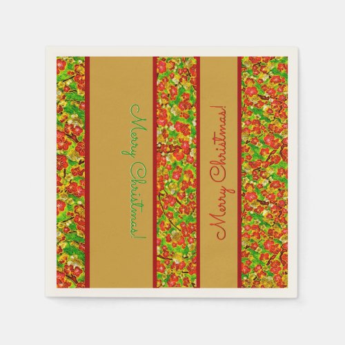 Red and Green Abstract Floral _ Personalized Paper Napkins