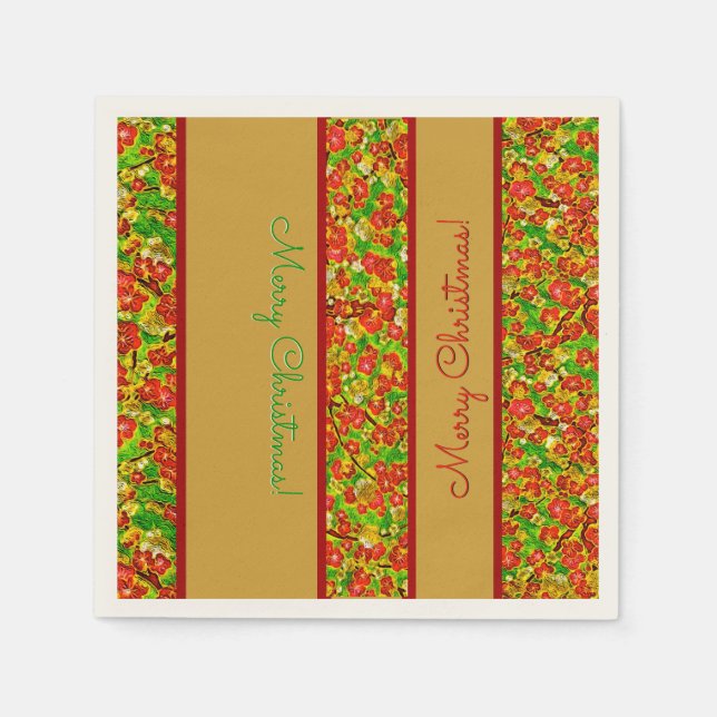 Red and Green Abstract Floral - Personalized Paper Napkins (Front)