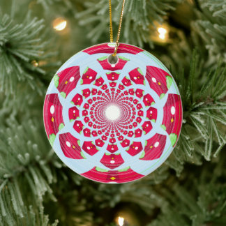 Red and Green Abstract Pattern Ceramic Ornament