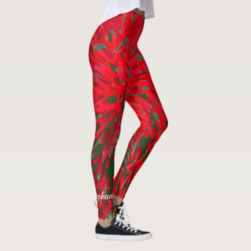 Red and Green Abstract with Personalized Name Leggings