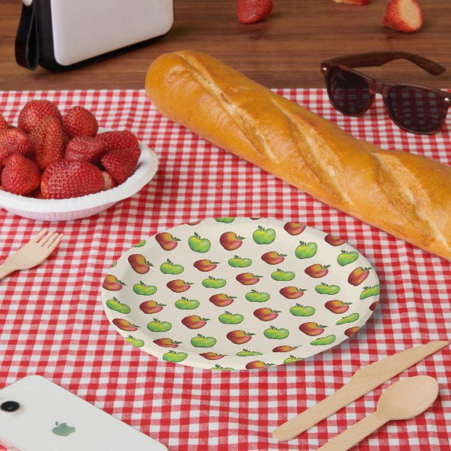 Red And Green Apple Fruits Pattern Paper Plates (Picnic)