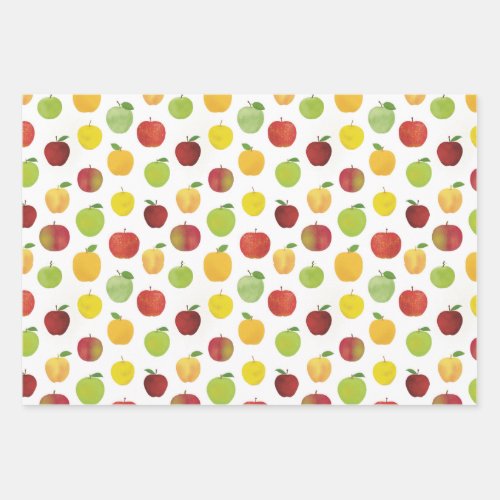 Red and Green Apples Fruit Pattern Wrapping Paper Sheets