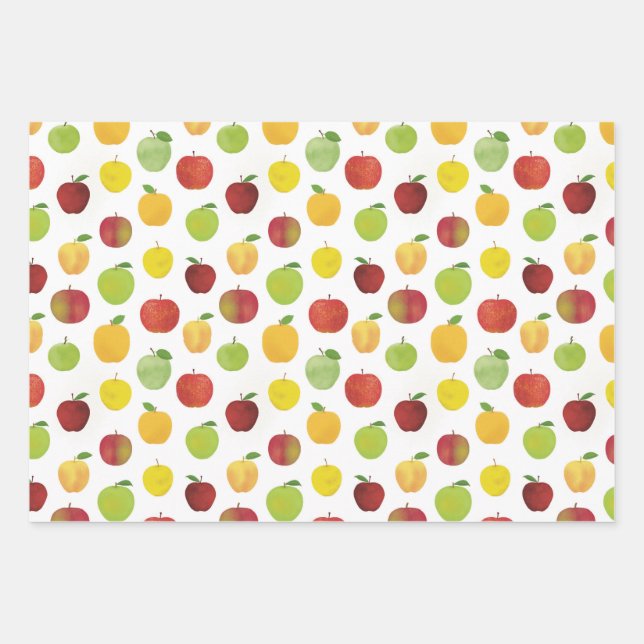 Red and Green Apples Fruit Pattern Wrapping Paper Sheets (Front 2)