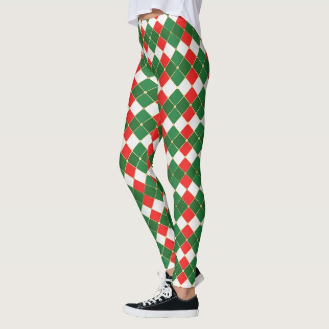 Red And Green Argyle Leggings (Left)