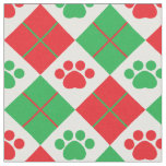 Red and Green Argyle Paw Print Fabric