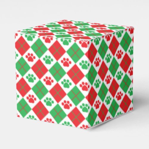 Red and Green Argyle Paw Print Favor Boxes