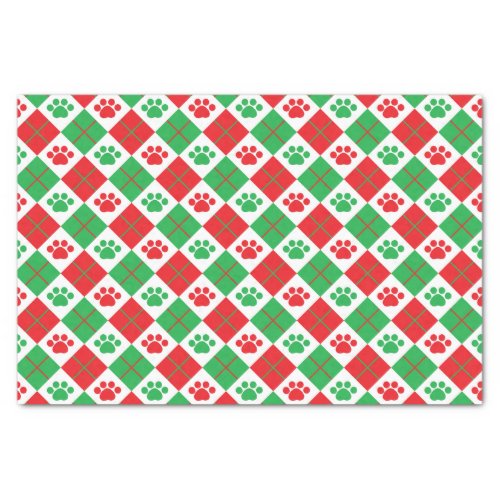 Red and Green Argyle Paw Print Tissue Paper