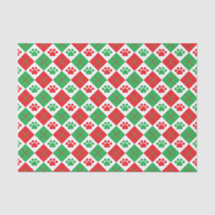 Red and Green Argyle Paw Print Tissue Paper