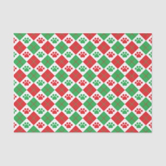 Red and Green Argyle Paw Print Tissue Paper