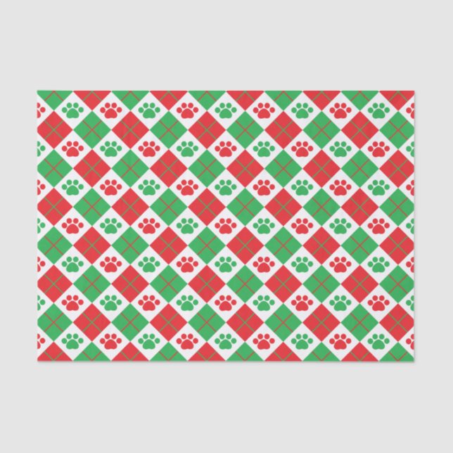 Red and Green Argyle Paw Print Tissue Paper (Front)