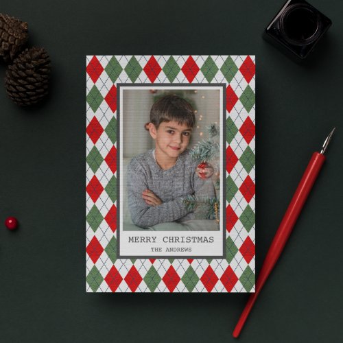 Red and Green Argyle Plaid Christmas Photo Holiday Card