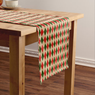 Red And Green Argyle  Short Table Runner