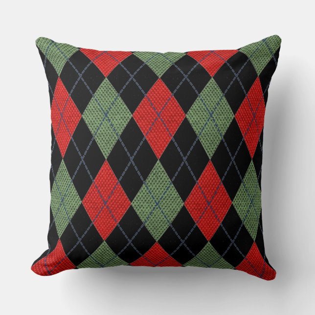 Red And Green Argyle Throw Pillow (Front)