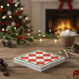 Red and Green Argyle with Green Border Holiday Napkins