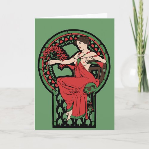 Red and Green art nouveau Holiday Card