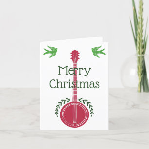 Red and Green Banjo Custom Message Christmas Letterpress Thank You Card