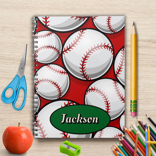Red and green baseball pattern name  notebook (Creator Uploaded)