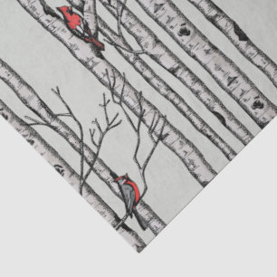 Red and Green Birch Trees and Red Cardinal Birds Tissue Paper
