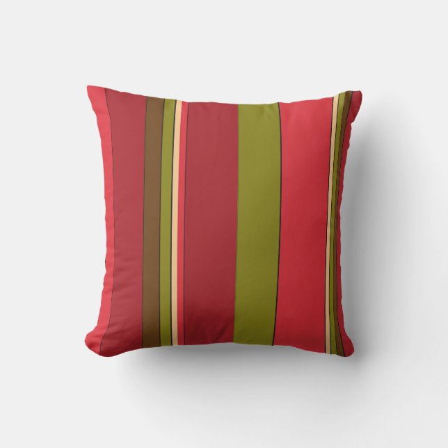 Red and Green Bold Stripe Abstract Outdoor Pillow (Front)