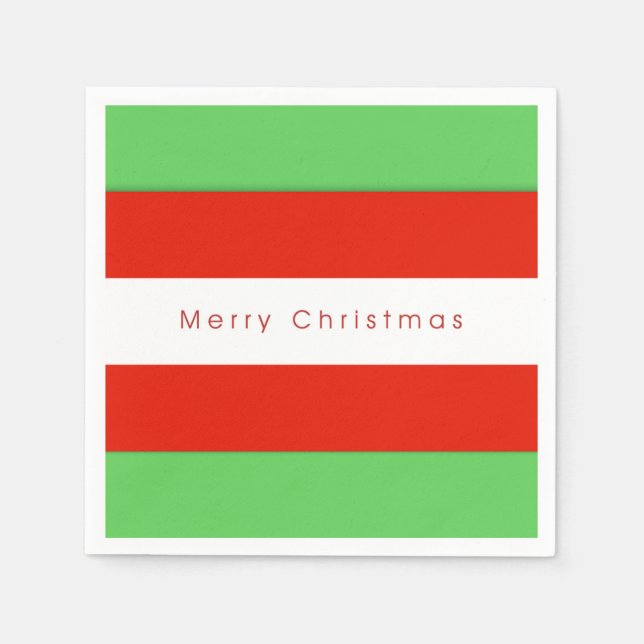 Red and Green Bold Stripes Merry Christmas Napkins (Front)
