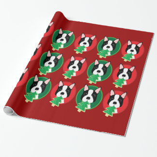 Red and Green Boston Terrier Christmas Gift Wrap