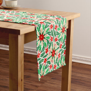 Red and Green Botanical Holiday Pattern  Short Table Runner