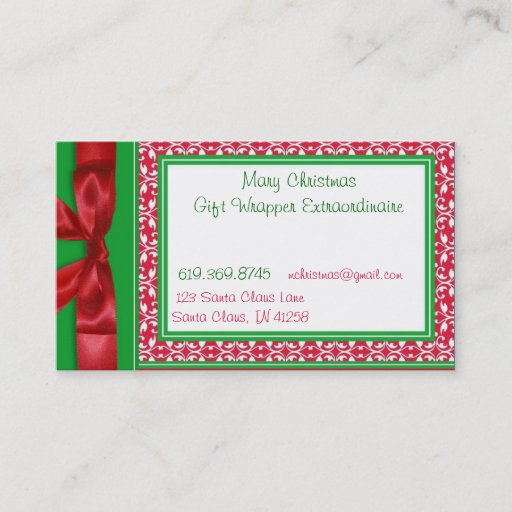 Customizable Red and Green Bow Business Cards
