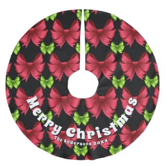 Red and Green Bows Personalized Merry Christmas Brushed Polyester Tree Skirt