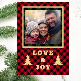 Red and Green Buffalo Plaid Custom Photo Love Joy