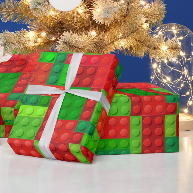 Red and Green Building Bricks Blocks | Christmas Wrapping Paper (Holidays)