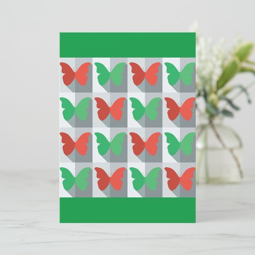 Red And Green Butterflies Invitation