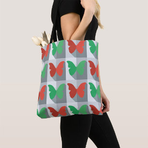 Red and Green Butterfly Pattern Tote Bag