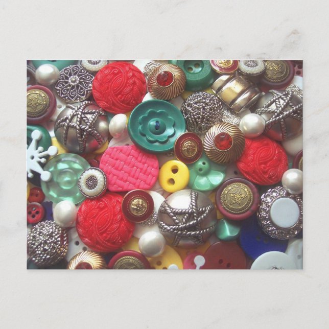 Red and Green Button Collage Postcard (Front)
