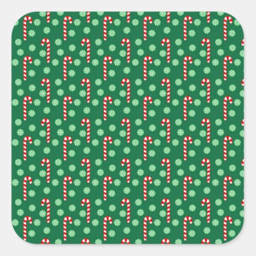 Red and Green Candy Cane Christmas Holiday Square Sticker