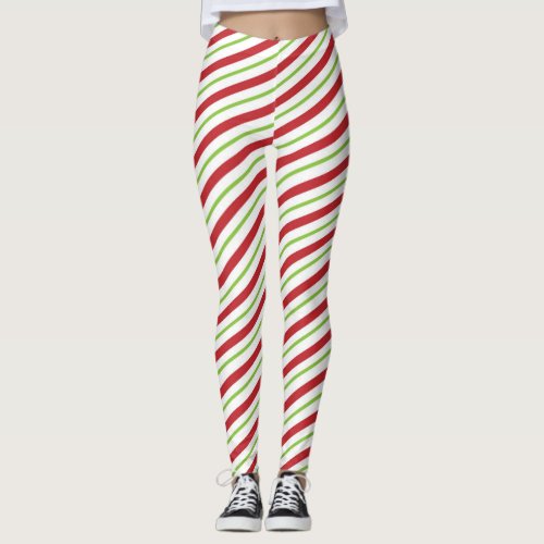 Red and Green Candy Cane Christmas Leggings