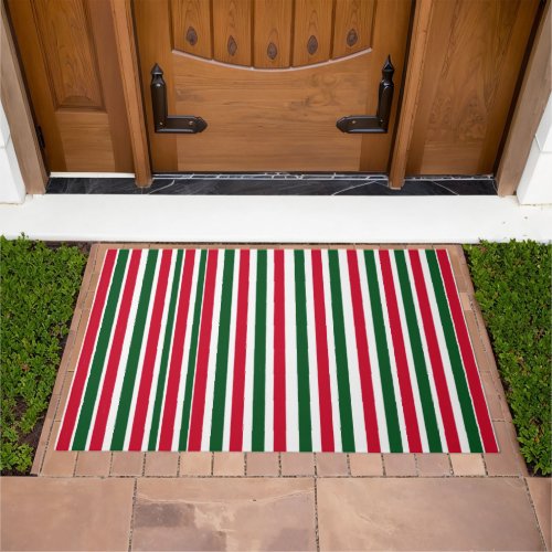 Red and Green Candy Cane Christmas Stripes  Doormat