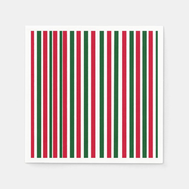 Red and Green Candy Cane Christmas Stripes  Napkins (Front)