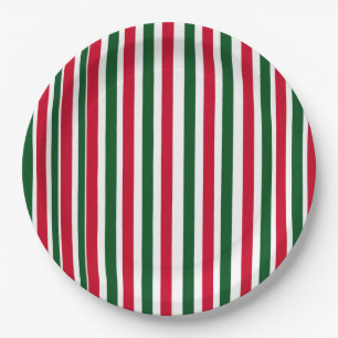 Red and Green Candy Cane Christmas Stripes Paper Plates