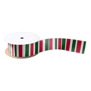 Red and Green Candy Cane Christmas Stripes Satin Ribbon