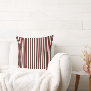 Red and Green Candy Cane Christmas Stripes  Throw Pillow