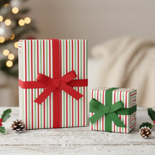 Red and Green Candy Cane Pinstripe Pattern Wrapping Paper