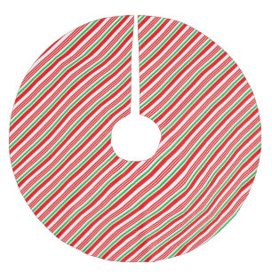 Red and Green Candy Cane Striped Christmas Brushed Polyester Tree Skirt