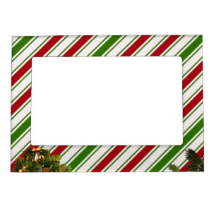 Red and Green Candy Cane Stripes Magnetic Frame